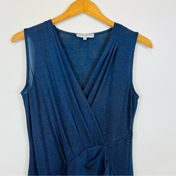 Jaune Rouge Sleeveless V-neck Asymmetrical Faux Wrap Dress - Picture 5 of 9